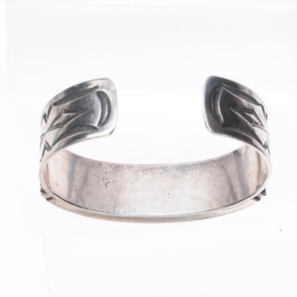 6.1" c1940 Zuni Gem Silica sterling silver channel inlay stamped cuff bracelet