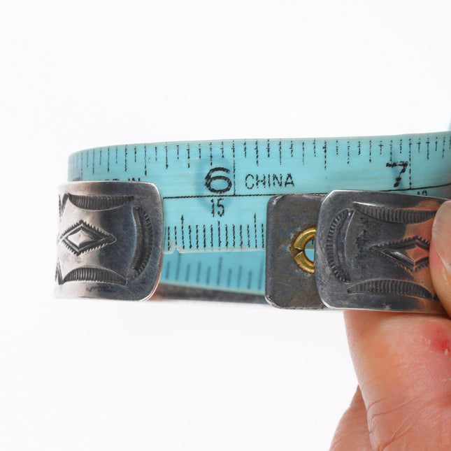 6.1" c1940 Zuni Gem Silica sterling silver channel inlay stamped cuff bracelet