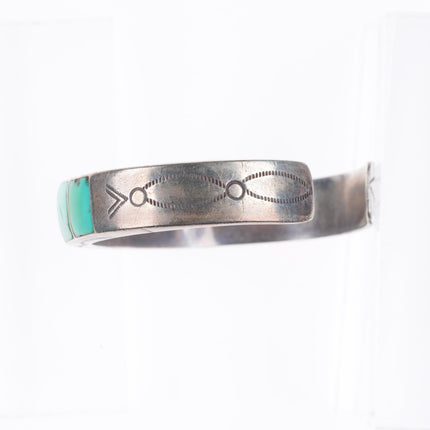 6.5" c1940 Vintage Zuni sterling silver turquoise channel inlay cuff bracelet
