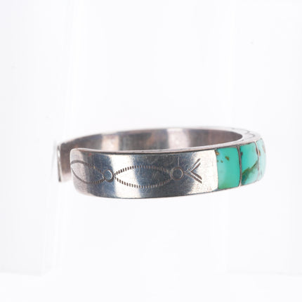6.5" c1940 Vintage Zuni sterling silver turquoise channel inlay cuff bracelet