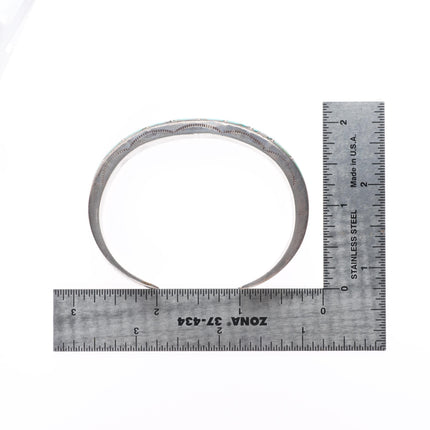6.5" c1940 Vintage Zuni sterling silver turquoise channel inlay cuff bracelet