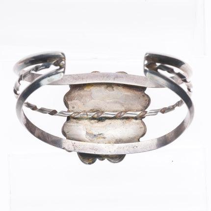 6.6" Vintage Navajo sterling silver green turquoise cuff bracelet twisted center
