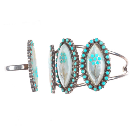 6.4" cuff sz8 ring Lasiloo Zuni sterling silver turquoise snake eye inlay set