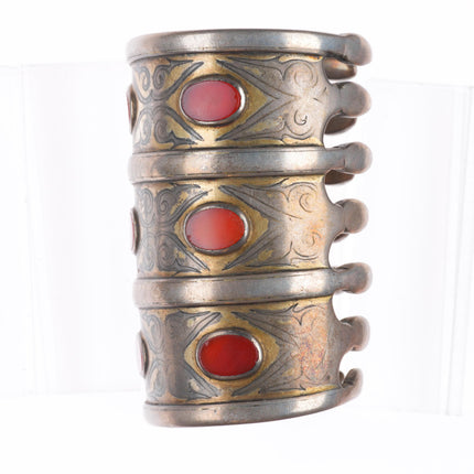 6.5" Antique Turkmen Bilezek sterling silver carnelian cuff bracelet