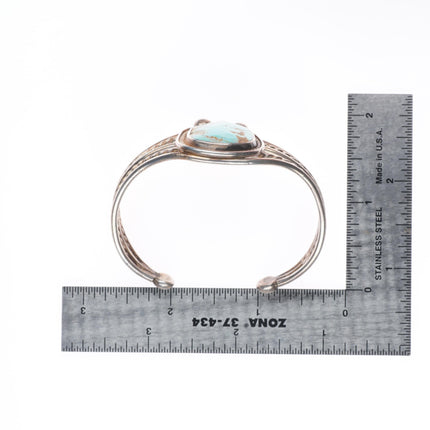 6.1" Vintage Navajo lt blue turquoise mid century sterling silver cuff bracelet