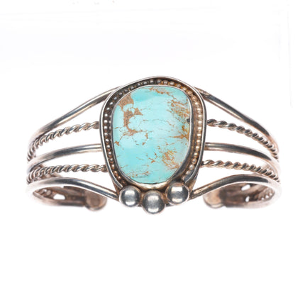 6.1" Vintage Navajo lt blue turquoise mid century sterling silver cuff bracelet