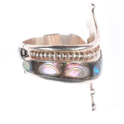 6.4" Retro Mexican modernist sterling silver Taxco abalone clamper cuff bracelet