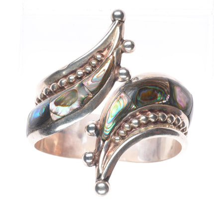 6.4" Retro Mexican modernist sterling silver Taxco abalone clamper cuff bracelet