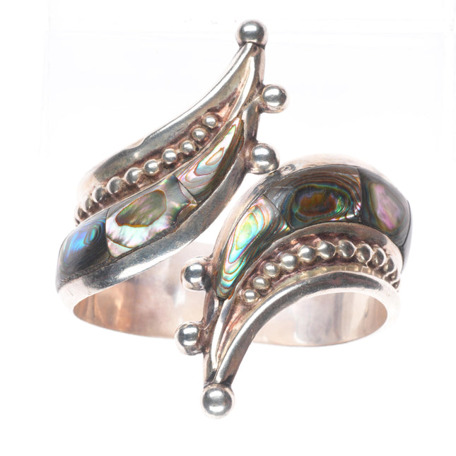 6.4" Retro Mexican modernist sterling silver Taxco abalone clamper cuff bracelet