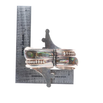 6.4" Retro Mexican modernist sterling silver Taxco abalone clamper cuff bracelet