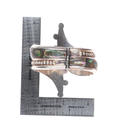 6.4" Retro Mexican modernist sterling silver Taxco abalone clamper cuff bracelet