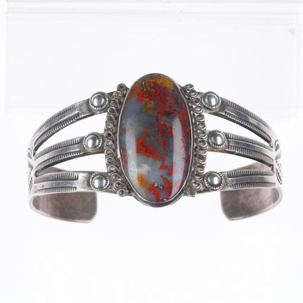 sz8 ring 6.8" c1940 Navajo sterling silver petrified wood cuff bracelet set