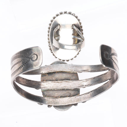 sz8 ring 6.8" c1940 Navajo sterling silver petrified wood cuff bracelet set