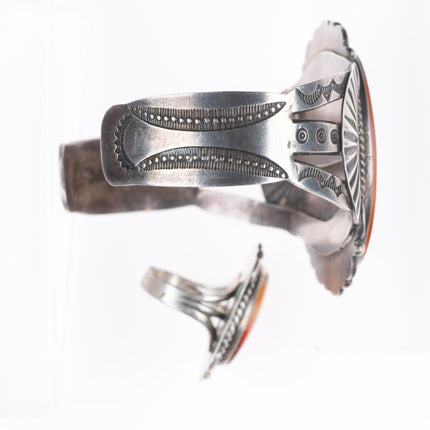 sz7 ring 7" c1940 Navajo sterling silver Montana moss agate cuff bracelet set