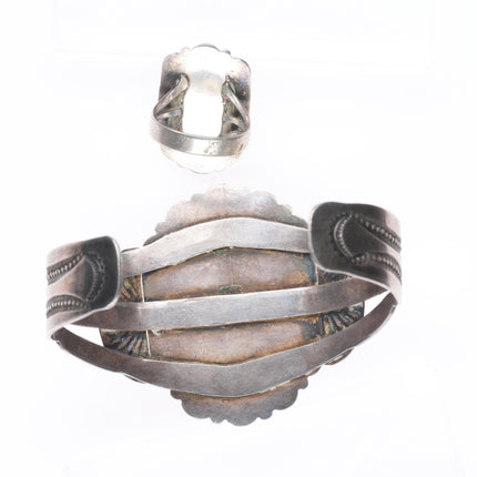 sz7 ring 7" c1940 Navajo sterling silver Montana moss agate cuff bracelet set