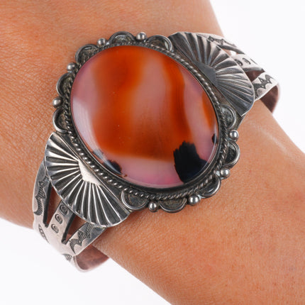 sz7 ring 7" c1940 Navajo sterling silver Montana moss agate cuff bracelet set