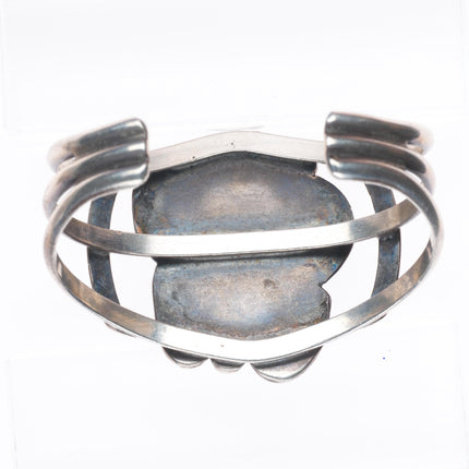 6.2" Vintage Navajo sterling silver feather embellished cuff bracelet turquoise