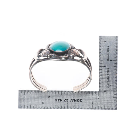 6.2" Vintage Navajo sterling silver feather embellished cuff bracelet turquoise
