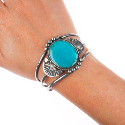 6.3" 40's-50's Navajo Gem Silica sterling silver vintage cuff bracelet