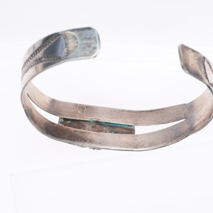 6.3" 1940's Vintage Navajo hand stamped sterling silver cuff bracelet turquoise