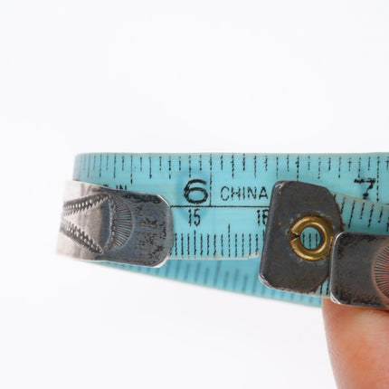 6.3" 1940's Vintage Navajo hand stamped sterling silver cuff bracelet turquoise