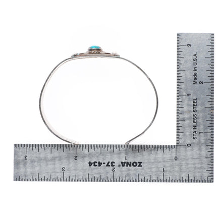 6.3" 1940's Vintage Navajo hand stamped sterling silver cuff bracelet turquoise