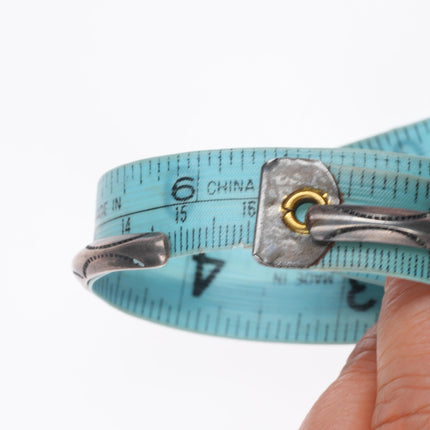 6.3" Antique Navajo ingot silver Cerrillos turquoise carinated cuff bracelet