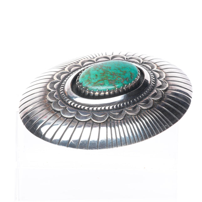 Tommy Singer Navajo deep stamped sterling silver high grad turquoise belt buckle