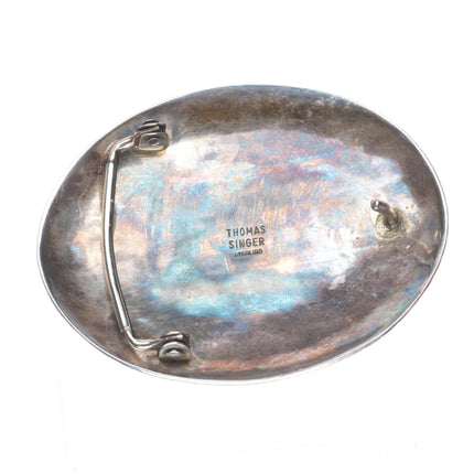 Tommy Singer Navajo deep stamped sterling silver high grad turquoise belt buckle