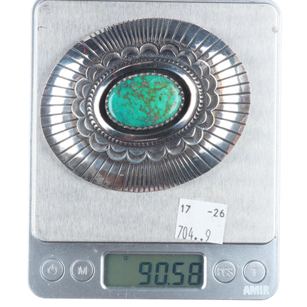 Tommy Singer Navajo deep stamped sterling silver high grad turquoise belt buckle