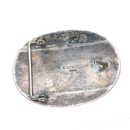 R.A. Lewis Navajo sterling silver belt buckle with intricate overlay pattern