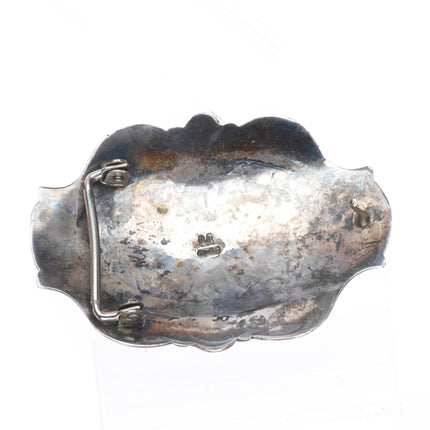 Arnold Maloney Navajo sterling silver deep stamped belt buckle with turquoise