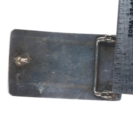 Victor Coochwytewa Hopi overlay pueblos belt buckle sterling silver