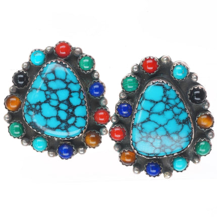 Randy Toledo Navajo sterling silver spiderweb turquoise multi-stone earrings