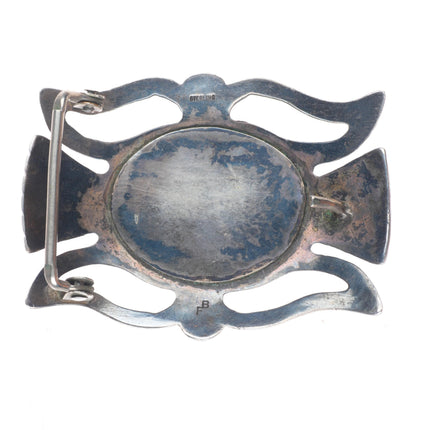 Heavy vintage Navajo sterling silver turquoise FB belt buckle Ketoh style