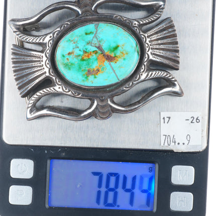 Heavy vintage Navajo sterling silver turquoise FB belt buckle Ketoh style