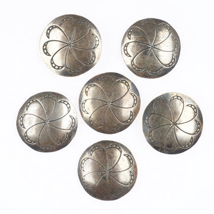 6 Large vintage Navajo sterling silver buttons/ornaments with stamped design