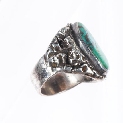 sz11.5 vintage Navajo sterling silver brutalist high grade turquoise men's ring