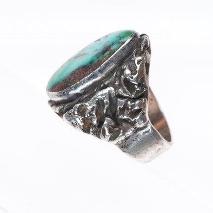 sz11.5 vintage Navajo sterling silver brutalist high grade turquoise men's ring