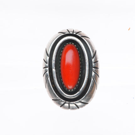 sz7 Mary Marie Yazzie Lincoln Navajo sterling silver Mediterranean coral ring