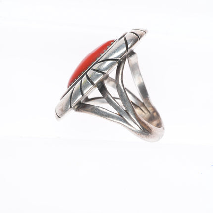 sz7 Mary Marie Yazzie Lincoln Navajo sterling silver Mediterranean coral ring