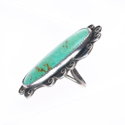 sz8 long vintage Navajo sterling silver green turquoise ring