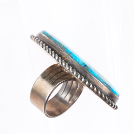 sz8.5 Huge southwestern sterling silver turquoise ring rope edge Fox