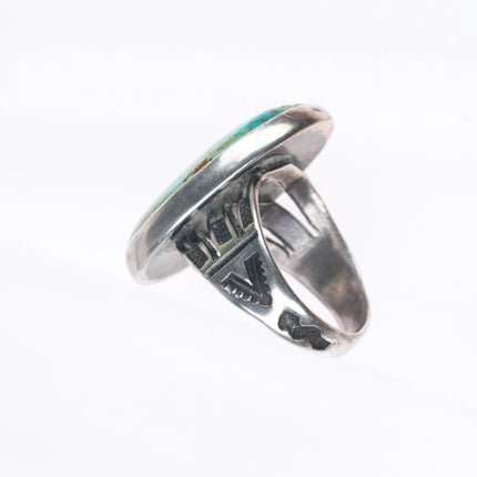 sz8 c1940 Vintage Navajo sterling silver snake/arrow red web turquoise ring