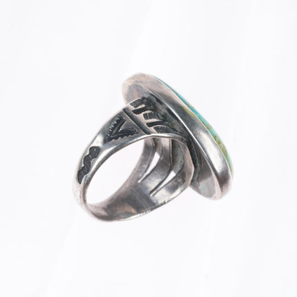 sz8 c1940 Vintage Navajo sterling silver snake/arrow red web turquoise ring