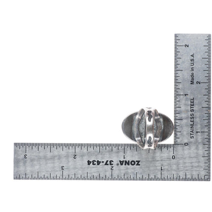 sz8 c1940 Vintage Navajo sterling silver snake/arrow red web turquoise ring