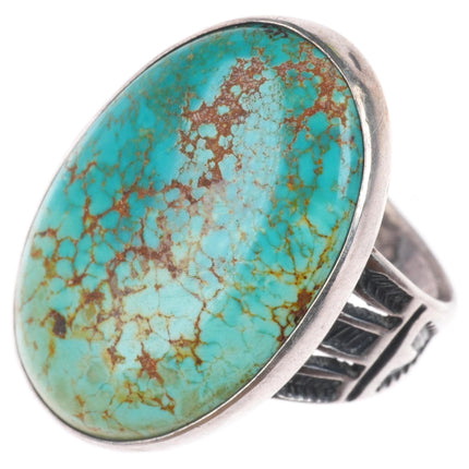 sz8 c1940 Vintage Navajo sterling silver snake/arrow red web turquoise ring