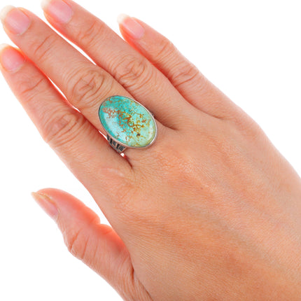 sz8 c1940 Vintage Navajo sterling silver snake/arrow red web turquoise ring