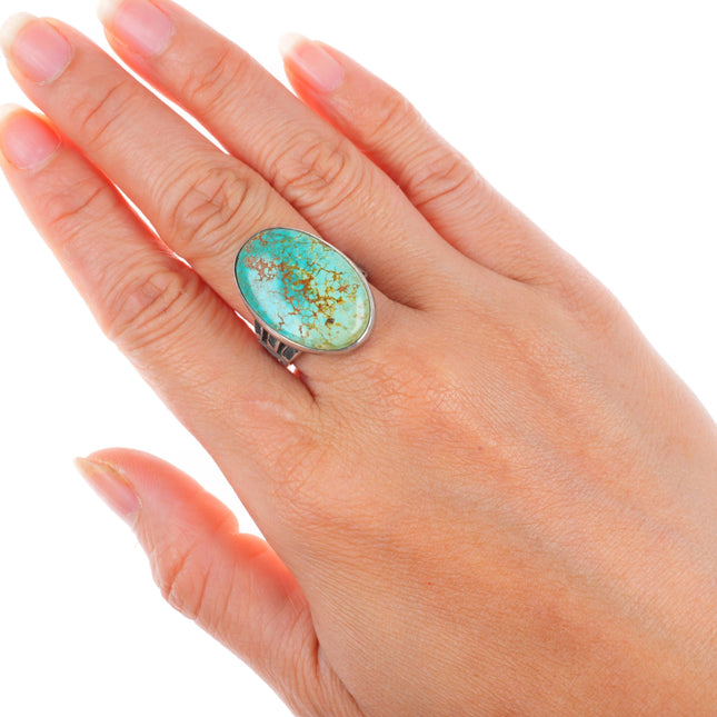 sz8 c1940 Vintage Navajo sterling silver snake/arrow red web turquoise ring