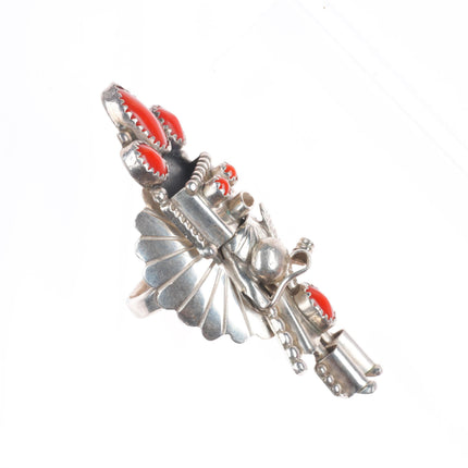 sz7.5 Doris Smallcanyon sterling silver red coral Kachina ring